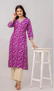 Cotton kurti  in straight cut in purple