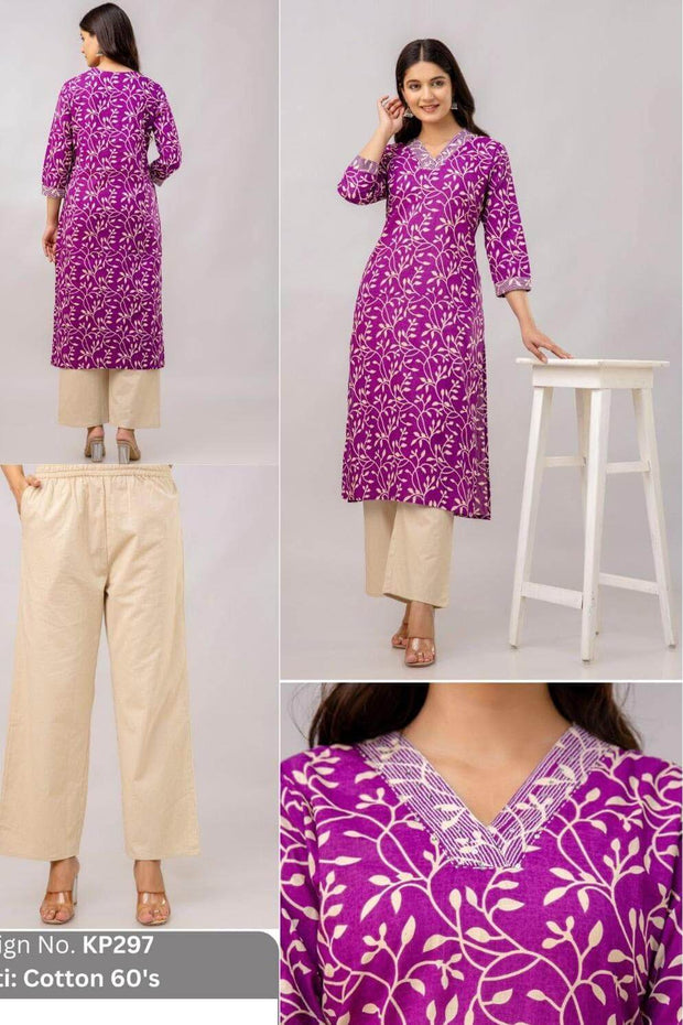 Cotton kurti  in straight cut in purple