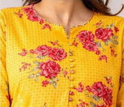 Cotton kurti  in straight cut in yellow