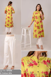 Cotton kurti  in straight cut in yellow