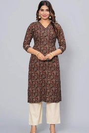 Cotton kurti  in straight cut in black.