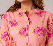 Cotton kurti  in A line cut in pink