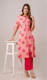 Cotton kurti  in A line cut in pink