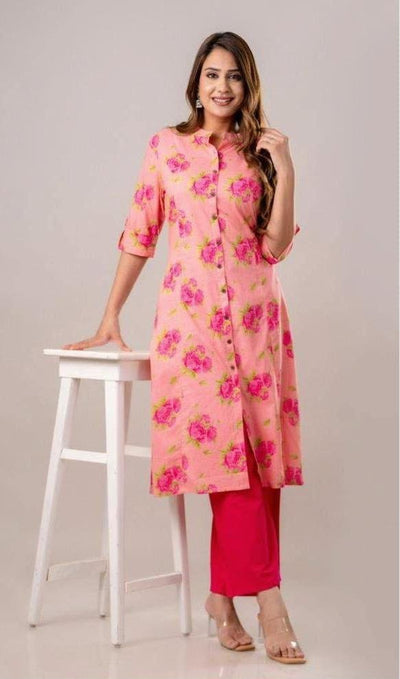 Cotton kurti  in A line cut in pink