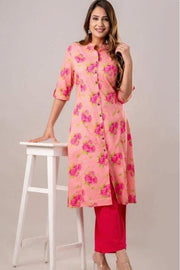 Cotton kurti  in A line cut in pink.