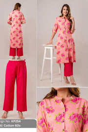 Cotton kurti  in A line cut in pink