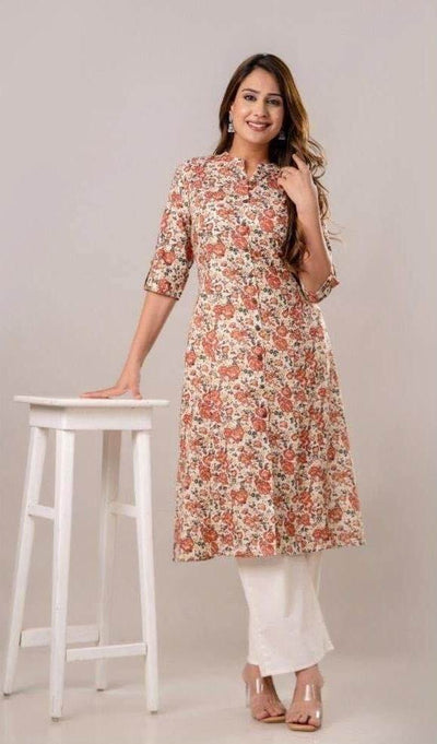 Cotton kurti  in A line in off white