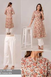 Cotton kurti  in A line in off white