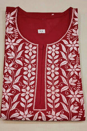 Cotton kurti with Lucknow chikan work in red