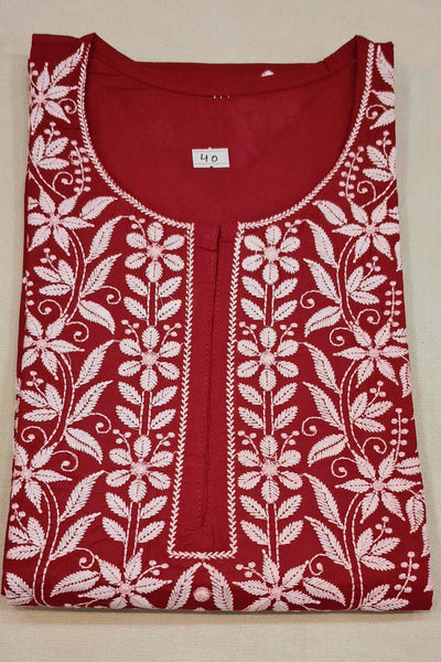 Cotton kurti with Lucknow chikan work in red