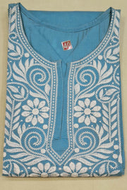 Cotton kurti with Lucknow chikan work in blue