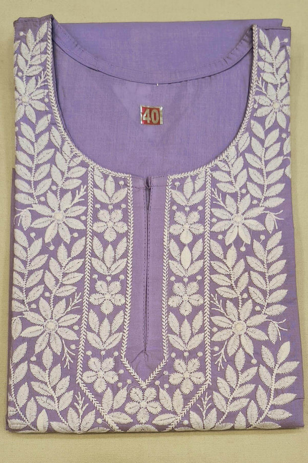 Cotton kurti with Lucknow chikan work in lavender