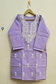 Cotton kurti with Lucknow chikan work in lavender