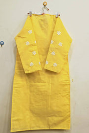 Cotton kurti with Lucknowi chikan work in  lemon yellow