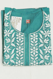 Cotton kurti with Lucknowi chikan work in  teal blue