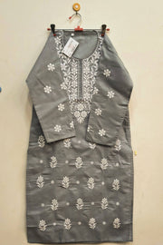 Cotton kurti with Lucknowi chikan work in  grey