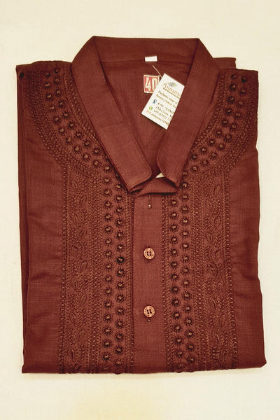 Cotton kurta with Lucknowi chikan work in maroon