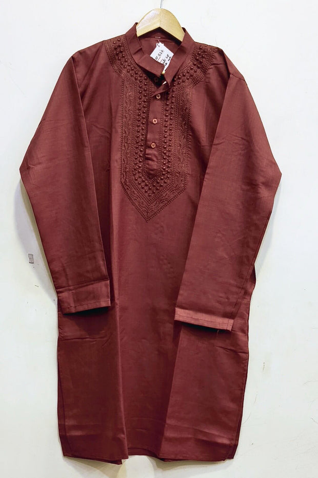 Cotton kurta with Lucknowi chikan work in maroon