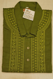 Cotton kurta with Lucknowi chikan work in green