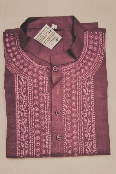 Cotton kurta with Lucknowi chikan work in onion pink