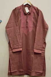 Cotton kurta with Lucknowi chikan work in onion pink