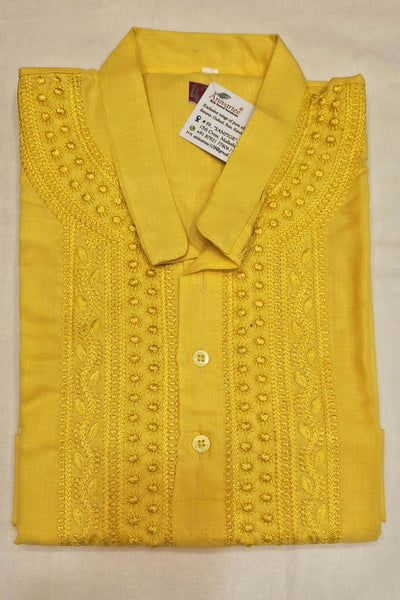 Cotton kurta with Lucknowi chikan work in  yellow