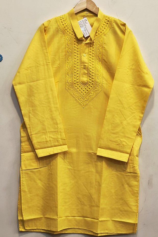 Cotton kurta with Lucknowi chikan work in  yellow