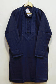 Cotton kurta with Lucknowi chikan work in  navy blue