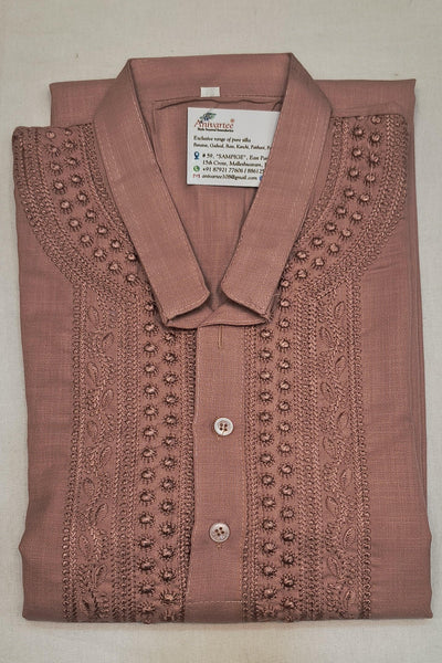 Cotton kurta with Lucknowi chikan work in light peach