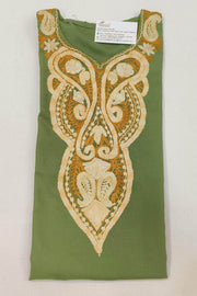 Cotton kurta in olive green  with hand embroidered Kashmiri aari work