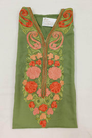 Cotton kurta in  green  with hand embroidered Kashmiri aari work