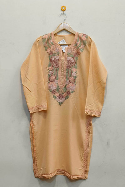 Cotton kurta in peach  with hand embroidered Kashmiri aari work