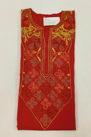 Cotton kurta in maroon  with hand embroidered Kashmiri aari work