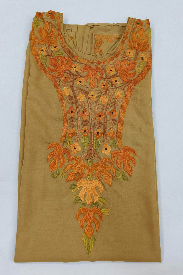 Cotton kurta in khaki brown  with hand embroidered Kashmiri aari work