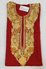 Cotton kurta in maroon  with hand embroidered Kashmiri aari work