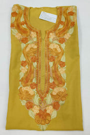 Cotton kurta in mustard green  with hand embroidered Kashmiri aari work