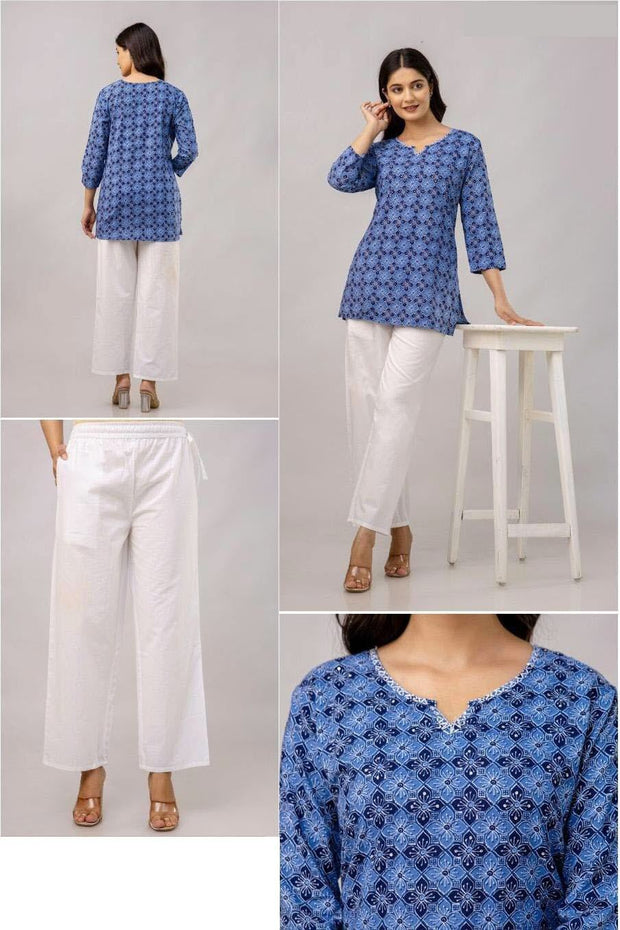 Cotton tunic in blue in floral