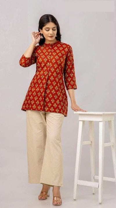 Cotton tunic in maroon