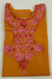 Cotton tunic in mustard with Kashmiri aari work