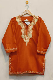 Cotton tunic in rust with  Kashmiri aari work