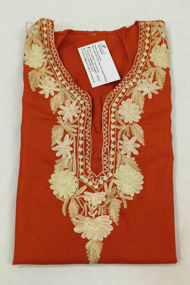 Cotton tunic in rust with  Kashmiri aari work