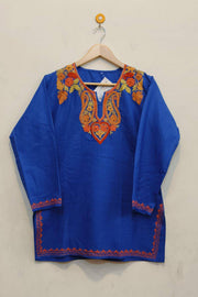 Cotton tunic in royal blue with  Kashmiri aari work