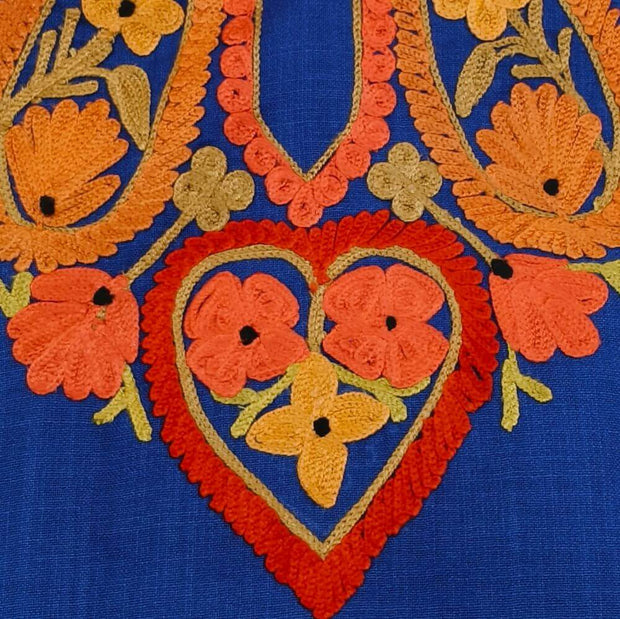 Cotton tunic in royal blue with  Kashmiri aari work