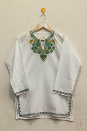 Cotton tunic in white with  Kashmiri aari work