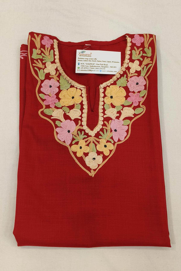 Cotton tunic in maroon with  Kashmiri aari work