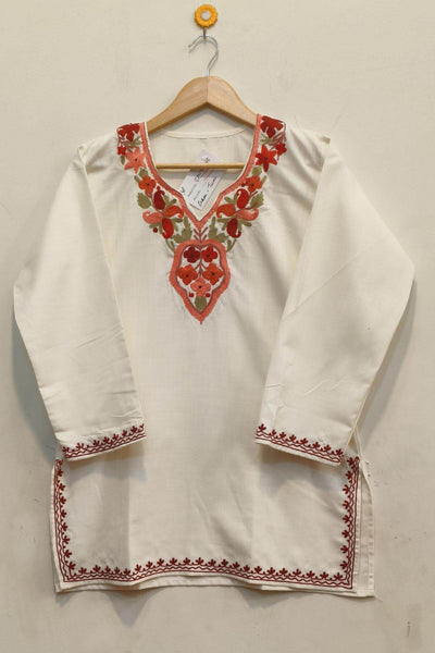 Cotton tunic in cream with  Kashmiri aari work