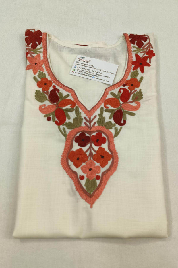 Cotton tunic in cream with  Kashmiri aari work