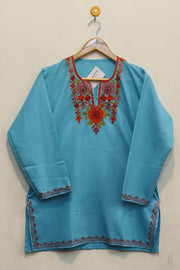 Cotton tunic in light blue with  Kashmiri aari work