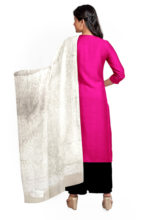 Muslin silk dupatta in white with all over jamdani weave