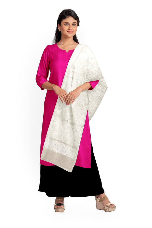 Muslin silk dupatta in white with all over jamdani weave